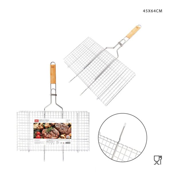 Parrilla BBQ 45x64 cm con mango de madera - Utensilios de cocina