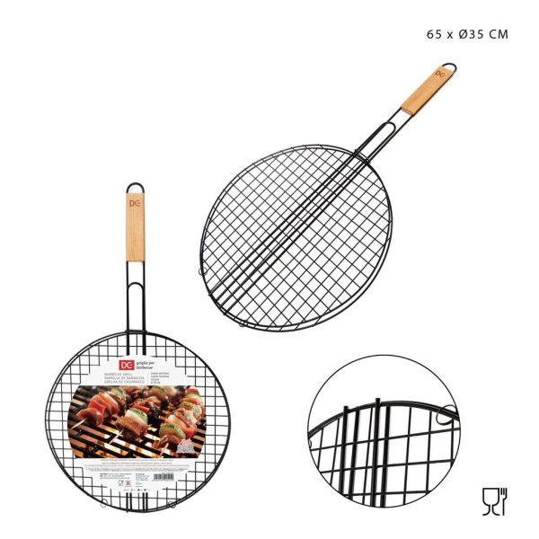 Parrilla negra con mango de madera 65x35 cm - Productos para asar