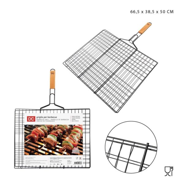Parrilla negra para B&B con mango de madera 66.5x50 cm - Barbacoa