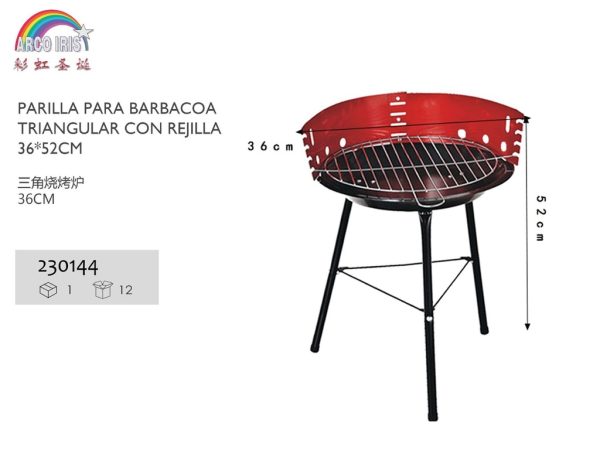 Parrilla para barbacoa triangular 36cm con rejilla para asados