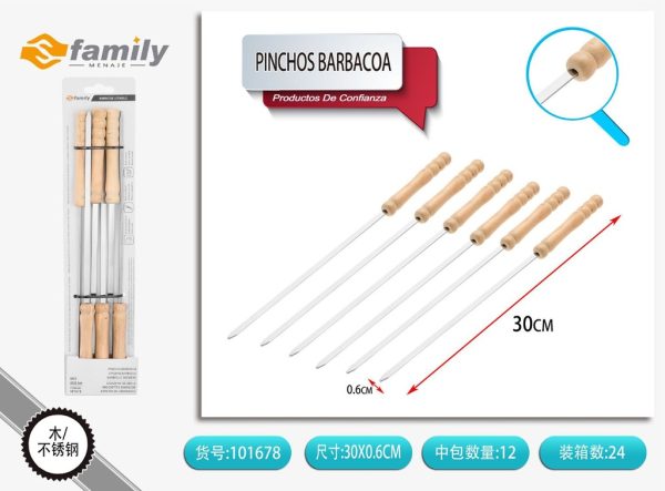 Pincitos de barbacoa 30 cm - Set de 6 pinchos para asar