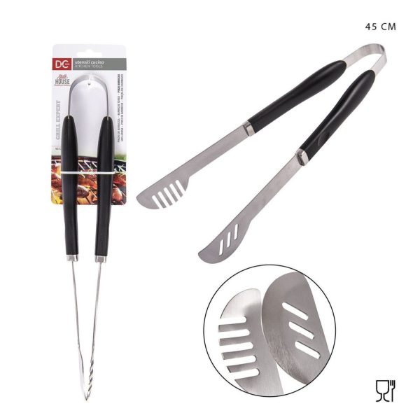 Pinzeta de barbacoa de acero inoxidable con mango negro 45 cm - Accesorios para parrilla