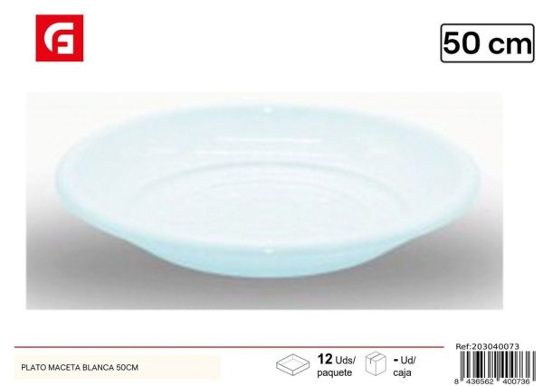 Plato maceta blanca 50cm - Plásticos para el hogar