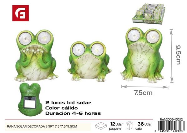 Rana solar decorativa 7.5x7.5x9.5cm 3 surtidos - Decoraciones de jardín