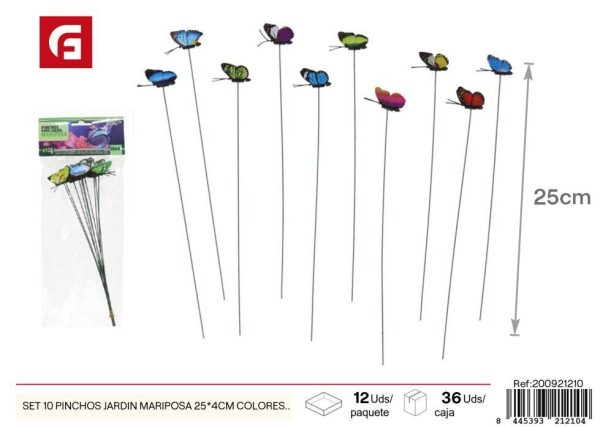 Set de 10 pinchos jardín mariposa 25x4 cm colores surt. - Decoraciones para jardín