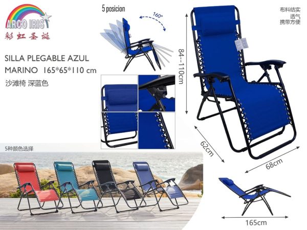 Silla plegable azul marino 165x65x110 cm - Muebles de jardín y tumbonas