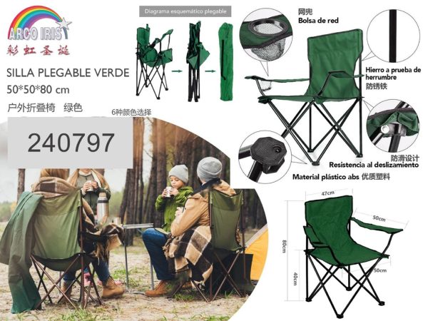 Silla plegable verde militar 50x50x80 cm - Muebles de camping