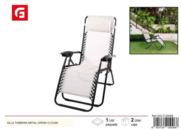Silla tumbona metal crema con cojín - Muebles de playa