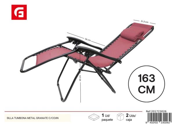 Silla tumbona metal granate con cojín - Muebles de playa