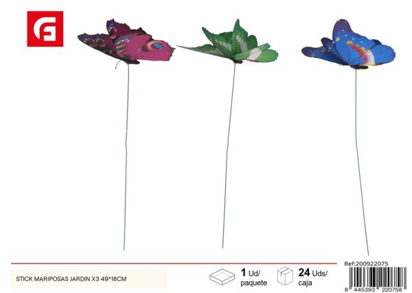 Stick mariposas jardín x3 49x18 cm - Decoraciones luminosas para jardín