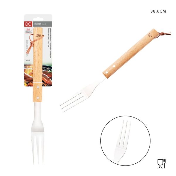 Tenedor de barbacoa con mango de madera 38.6 cm - Utensilios para BBQ