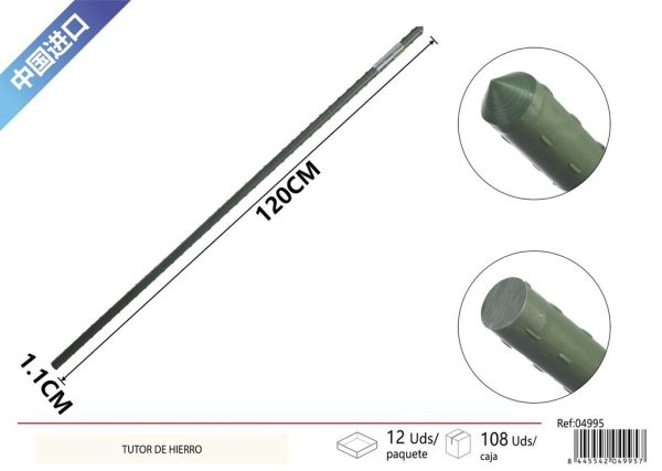 Tutor de hierro tubular recubierto de plástico 11x1200 mm - Soporte para plantas en jardines