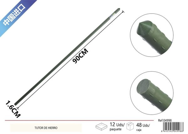 Tutor de hierro tubular recubierto de plástico 16x900 mm - Soporte para plantas en jardines