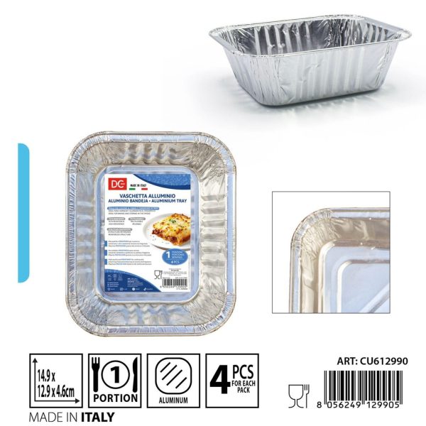 Bandeja de aluminio de 1 porción 4 piezas - Accesorios desechables de cocina