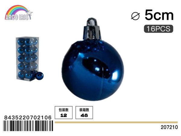 Bola colgante brillante de 5 cm en azul, set de 16 piezas