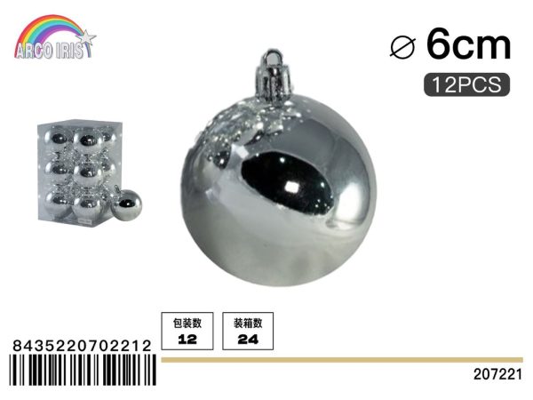 Bola colgante brillante de 6 cm en plata, set de 12 piezas