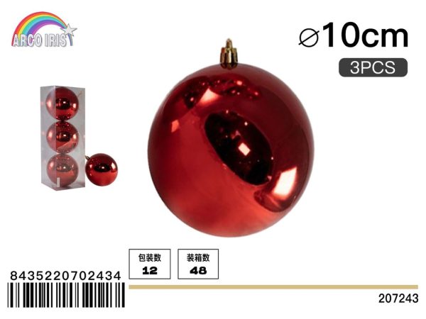 Bola colgante de 10 cm en rojo, set de 3 piezas