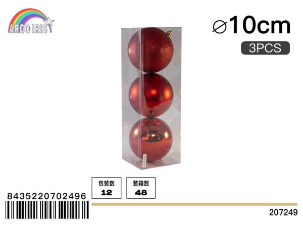 Bola colgante de 10 cm en rojo, set de 3 piezas en tonos mixtos