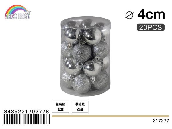 Bola colgante de 4 cm en plata, set de 20 piezas en tonos mixtos