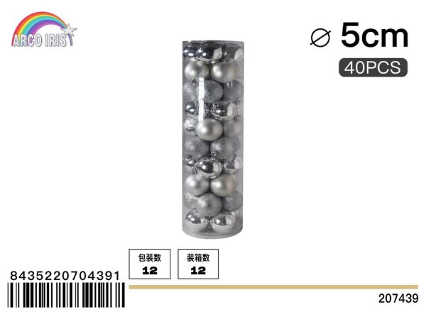 Bola colgante de 5 cm en plata, set de 40 piezas en tonos mixtos