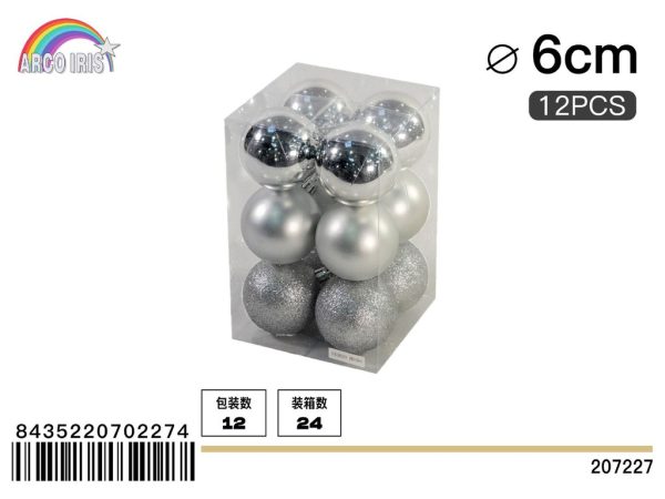 Bola colgante de 6 cm en plata, set de 12 piezas en tonos mixtos