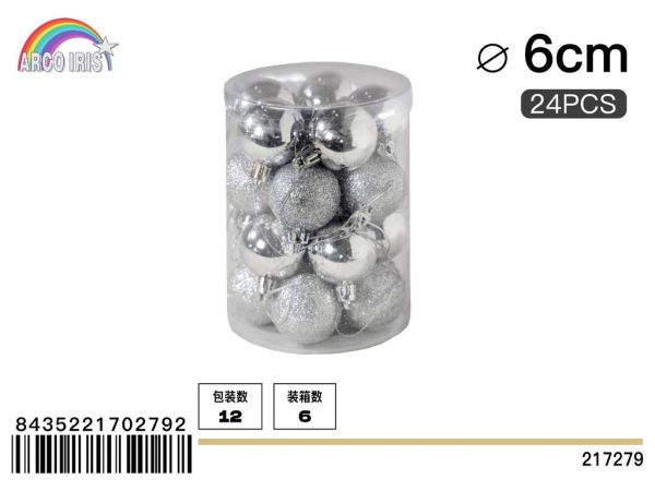 Bola colgante de 6 cm en plata, set de 24 piezas en tonos mixtos