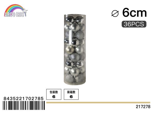 Bola colgante de 6 cm en plata, set de 36 piezas en tonos mixtos