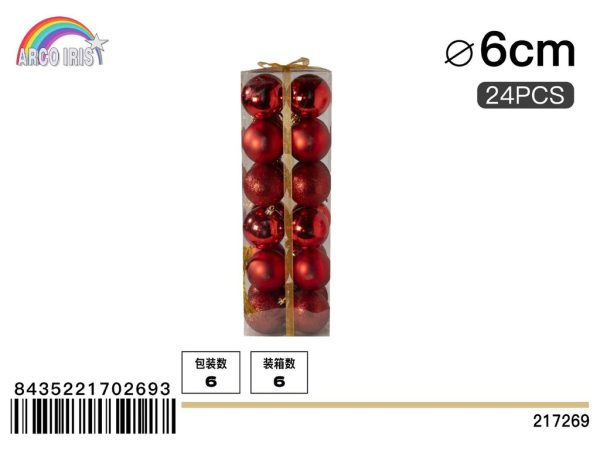 Bola colgante de 6 cm en rojo, set de 24 piezas en tonos mixtos