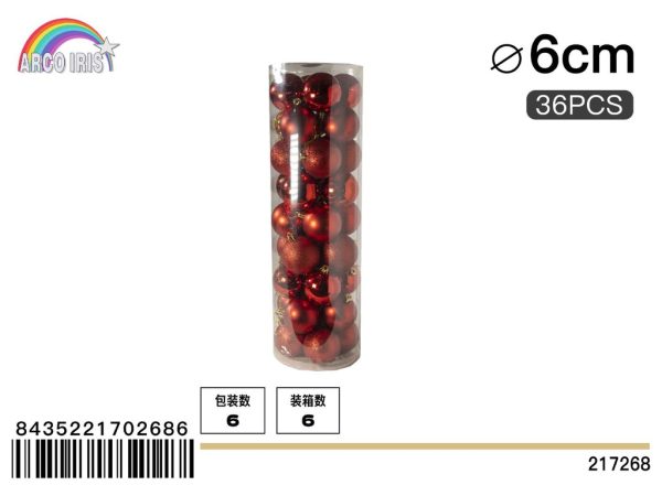 Bola colgante de 6 cm en rojo, set de 36 piezas en tonos mixtos