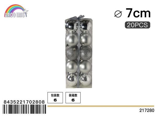Bola colgante de 7 cm en plata, set de 20 piezas en tonos mixtos