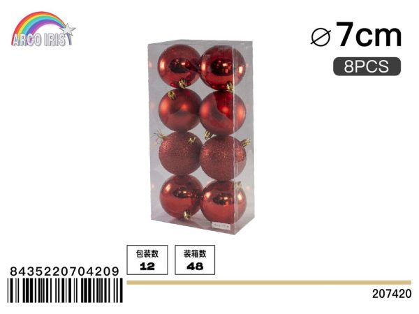 Bola colgante de 7 cm en rojo, set de 8 piezas