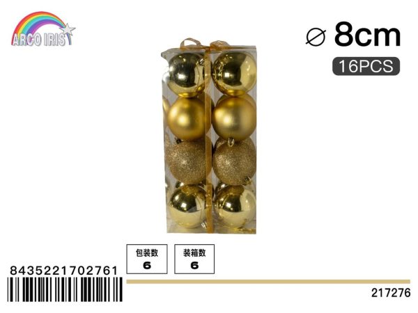 Bola colgante de 8 cm en oro, set de 16 piezas