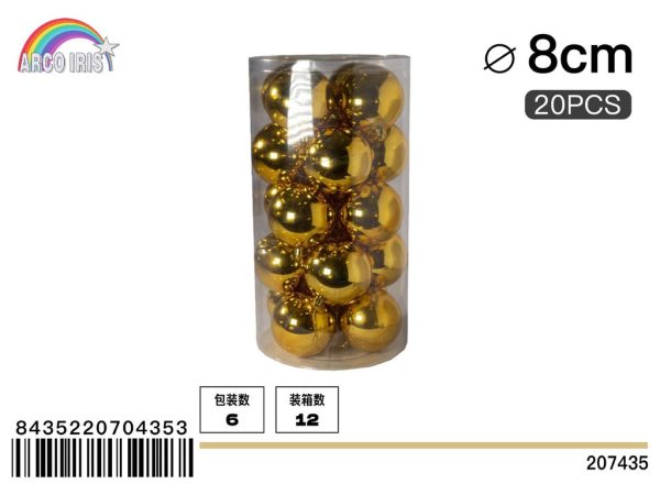 Bola colgante de 8 cm en oro, set de 20 piezas
