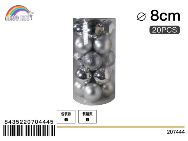 Bola colgante de 8 cm en plata, set de 20 piezas en tonos mixtos