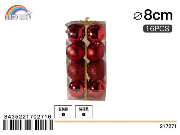Bola colgante de 8 cm en rojo, set de 16 piezas en tonos mixtos