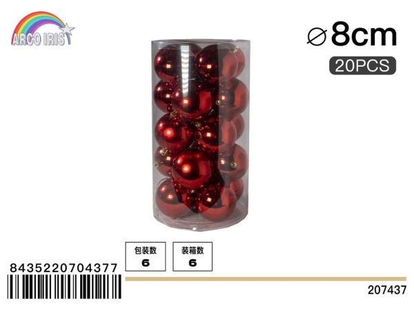 Bola colgante de 8 cm en rojo, set de 20 piezas