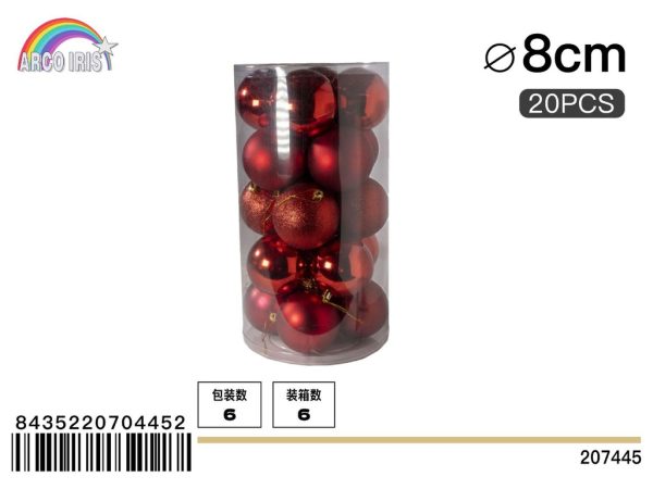 Bola colgante de 8 cm en rojo, set de 20 piezas en tonos mixtos