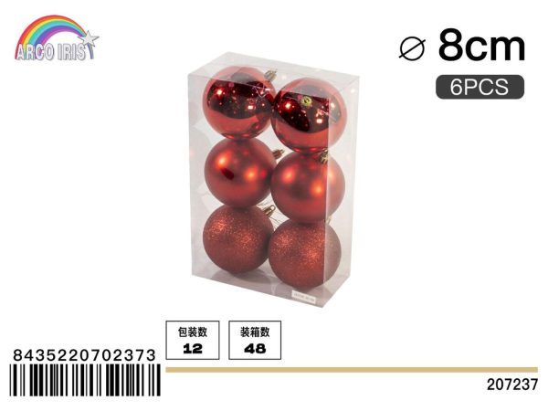 Bola colgante de 8 cm en rojo, set de 6 piezas