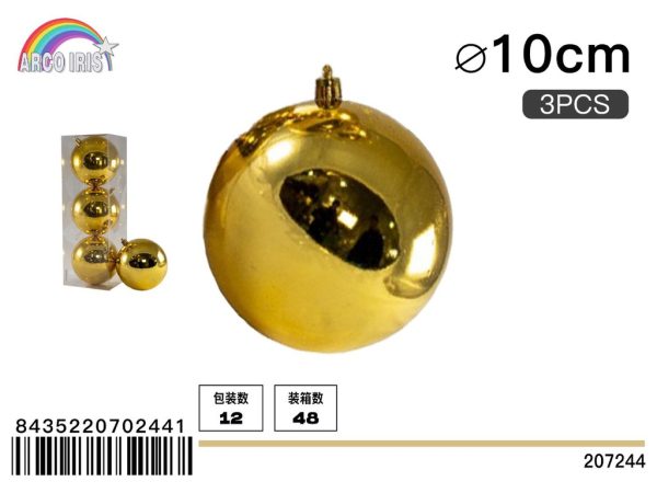 Bola colgante dorada brillante de 10 cm, set de 3 piezas