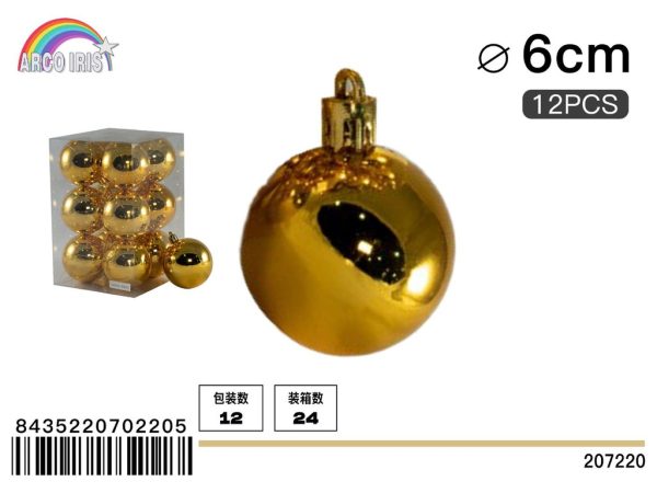 Bola colgante dorada brillante de 6 cm, set de 12 piezas
