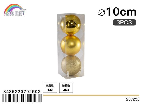 Bola colgante dorada de 10 cm, set de 3 piezas en tonos mixtos