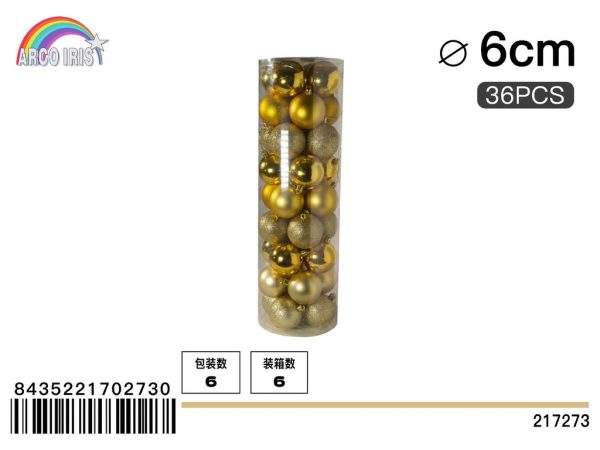 Bola colgante dorada de 6 cm, set de 36 piezas en tonos mixtos