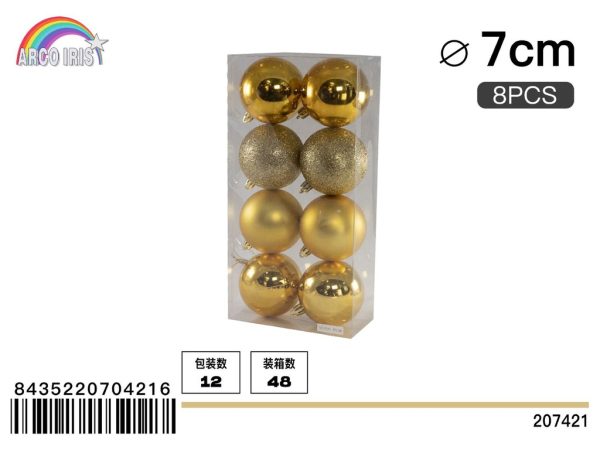 Bola colgante dorada de 7 cm, set de 8 piezas en tonos mixtos