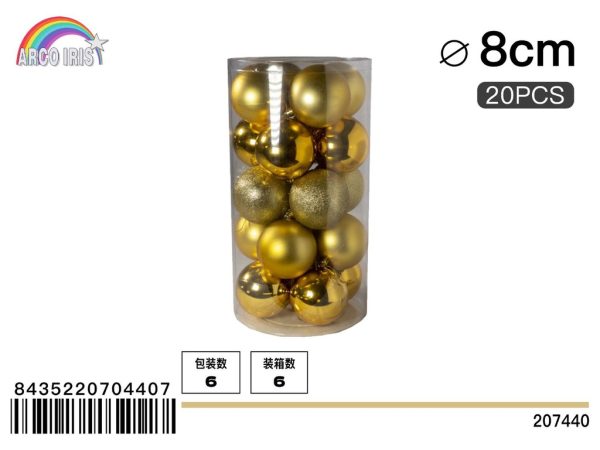 Bola colgante dorada de 8 cm, set de 20 piezas en tonos mixtos