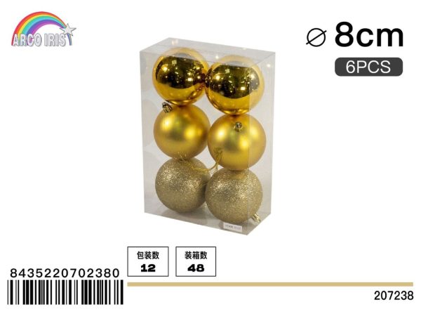 Bola colgante en oro de 8 cm, set de 6 piezas