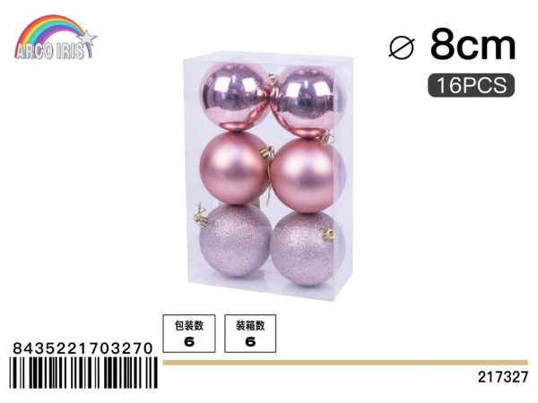 Bola colgante rosa claro 7 cm set de 8 piezas - Adornos navideños