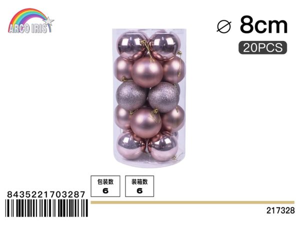 Bola colgante rosa claro 8 cm set de 20 piezas - Adornos navideños