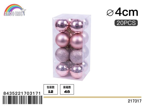 Bola colgante rosa claro mixto 4 cm set de 20 piezas - Adornos navideños