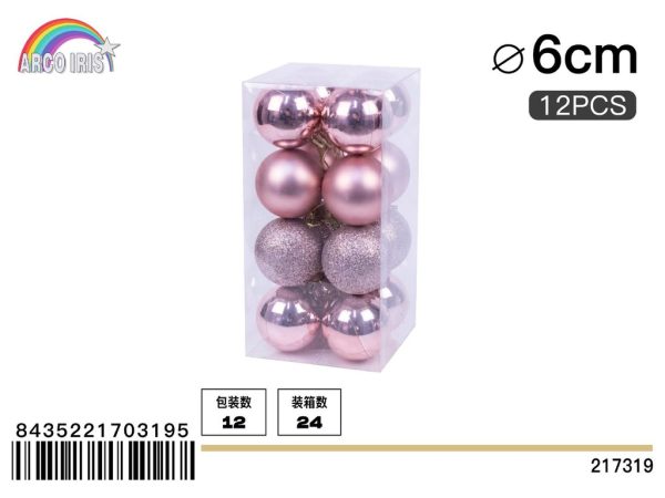 Bola colgante rosa claro mixto 6 cm set de 12 piezas - Adornos navideños