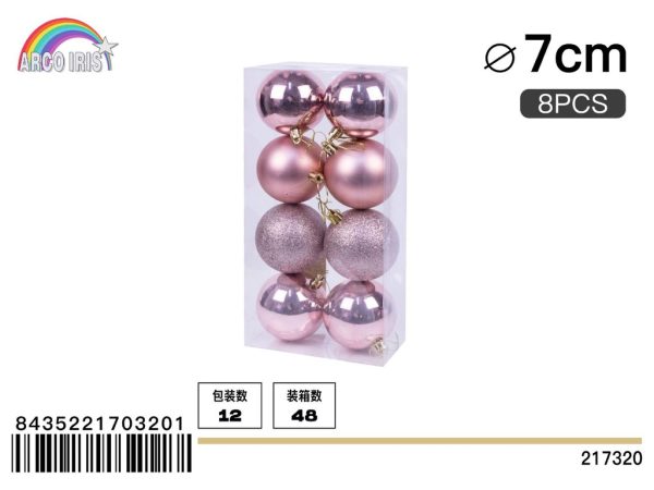 Bola colgante rosa claro mixto 7 cm set de 8 piezas - Adornos navideños